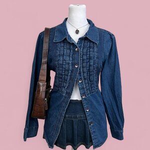blue denim preppy western granola button up